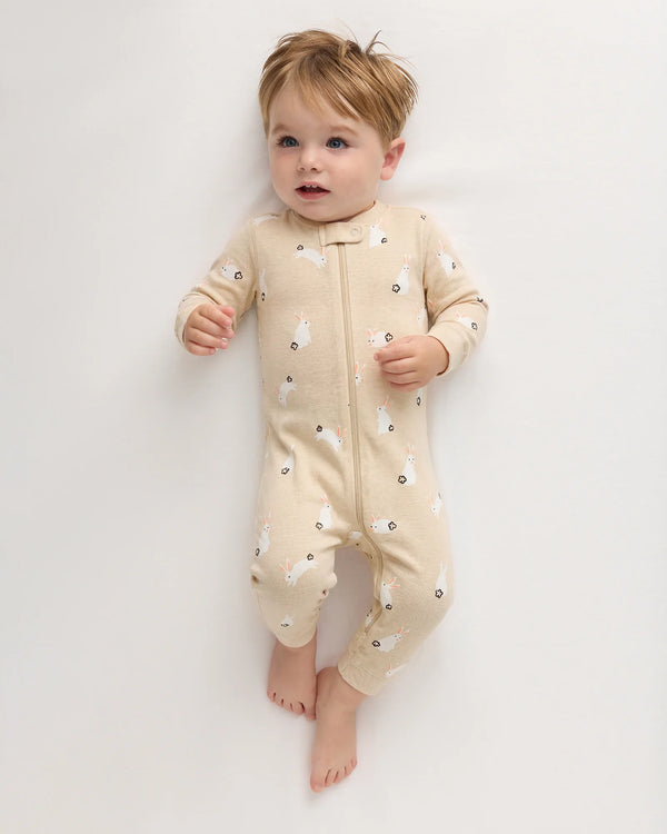100% Organic Cotton One Piece Pajama - 0-3M / Navy Stripe