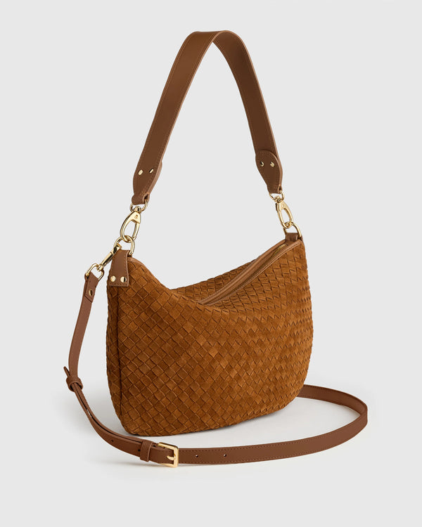 Sloane Suede Handwoven Shoulder Bag - One Size / Sand