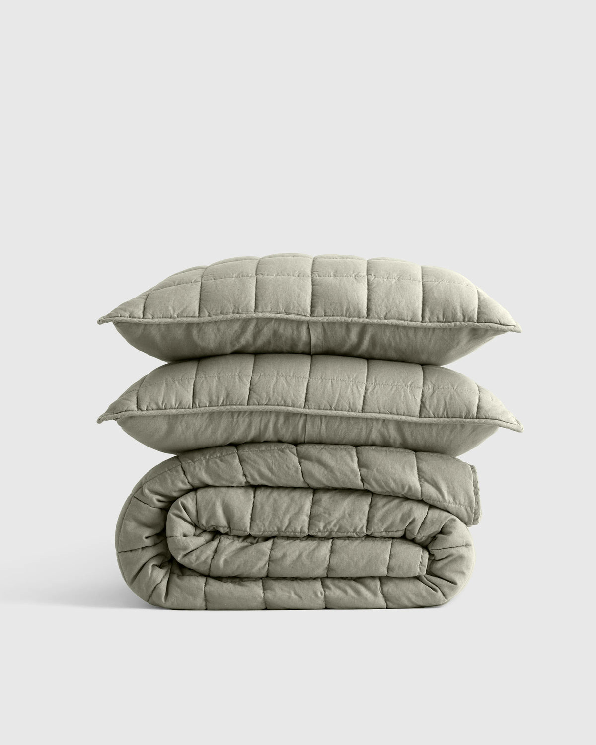 European Linen Box Quilt Set - Twin / Dusty Olive