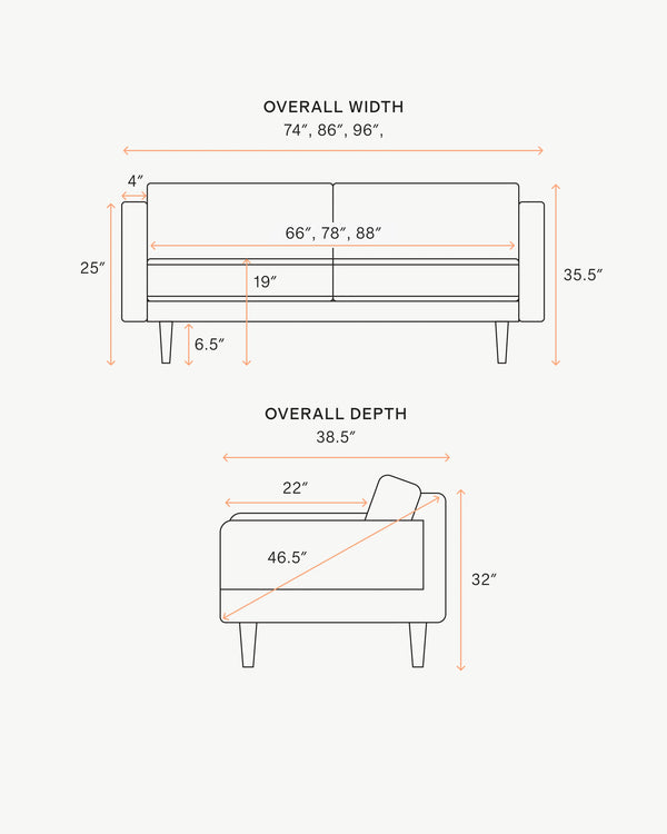 Atlas Midcentury Sofa in Performance Velvet - 6ft / Ivory