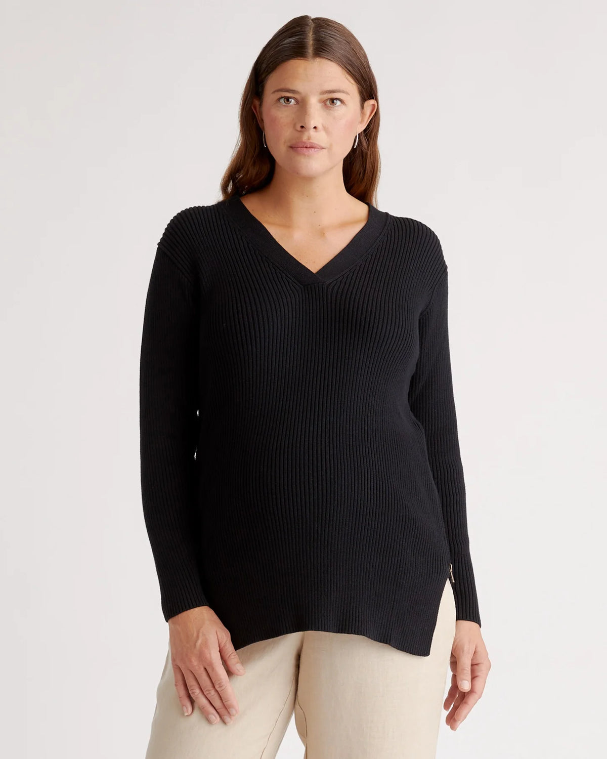 100% Organic Cotton Fisherman Side Zip Maternity & Nursing Sweater - XS / Black Main image