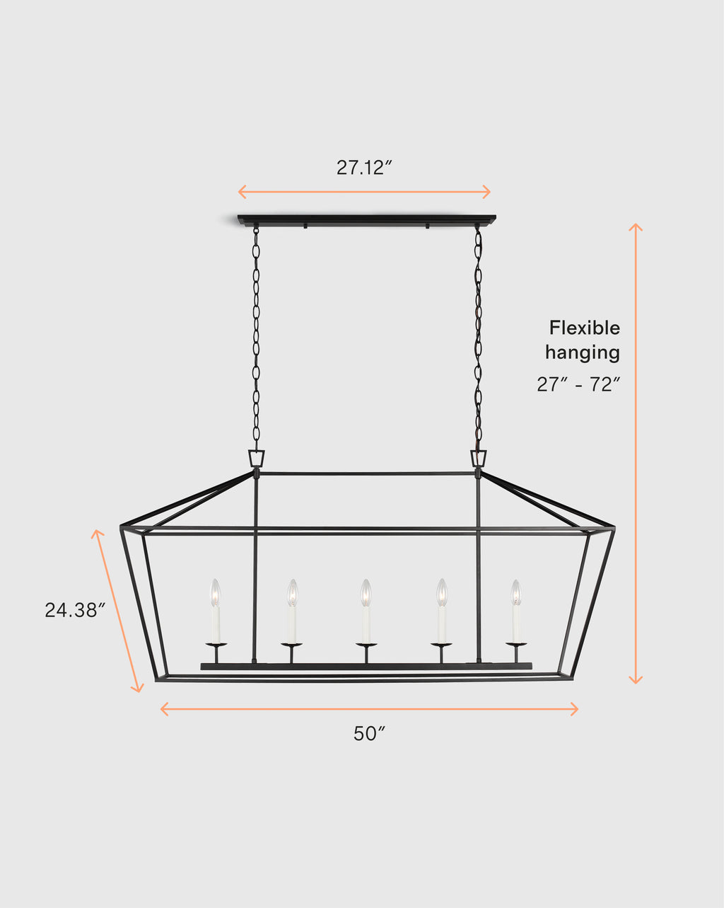 Traditional Steel Linear Lantern Chandelier - One Size / Brass