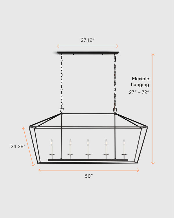 Traditional Steel Linear Lantern Chandelier - One Size / Brass