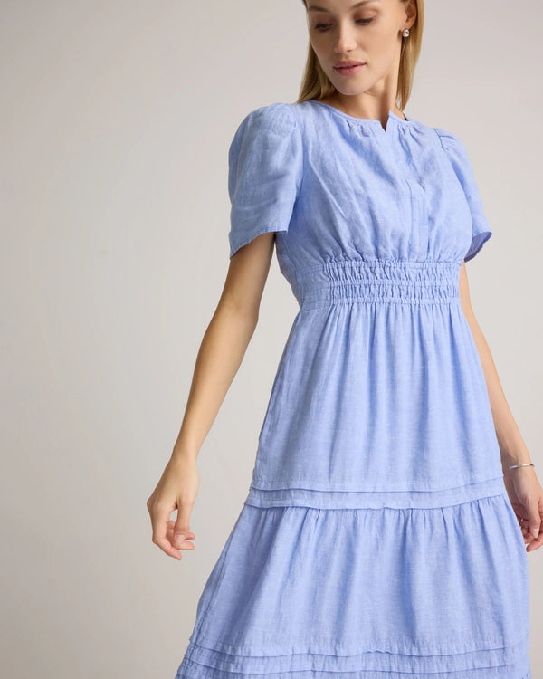 100% European Linen Tiered Maxi Dress - XS / Deep Navy