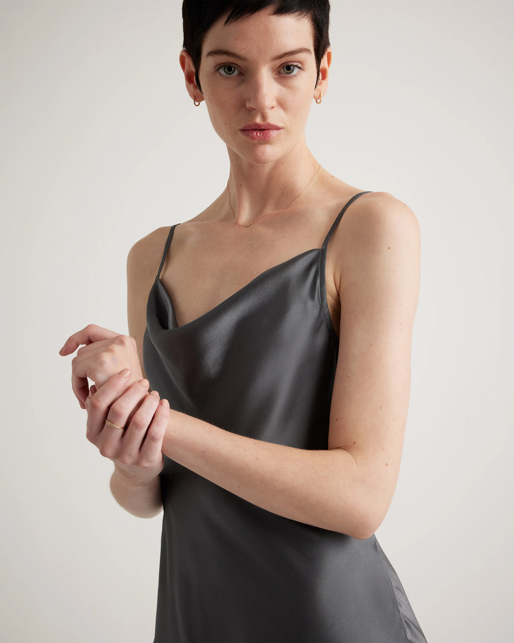 100% Washable Silk Cowl Neck Slip Dress - XS / Lava Smoke