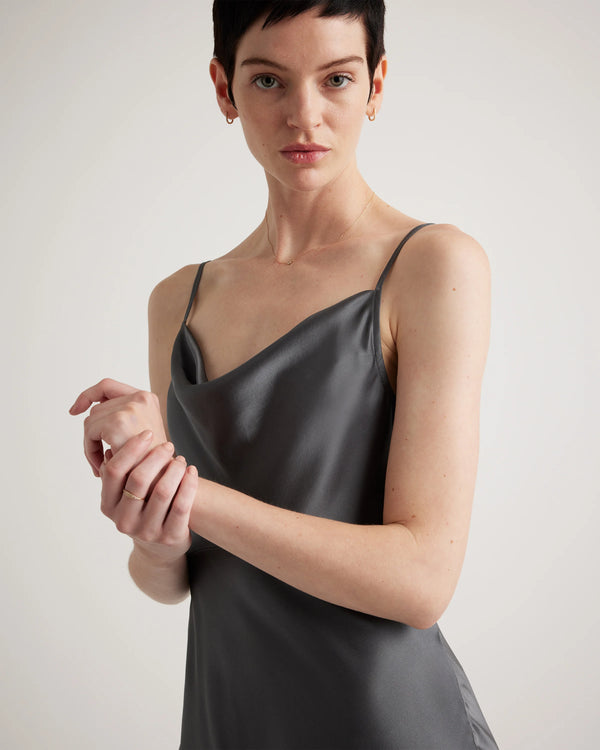 100% Washable Silk Cowl Neck Slip Dress - XS / Lava Smoke