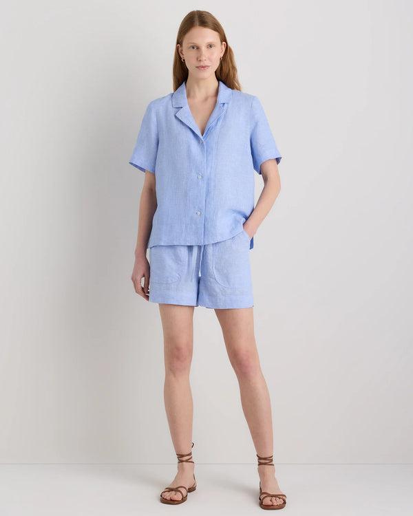 100% European Linen Short Sleeve Shirt - XS / Moonstone Blue