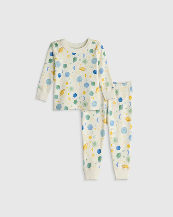 100% Organic Cotton Long Sleeve and Pant Pajama Set - 12-18M / Navy Stripe