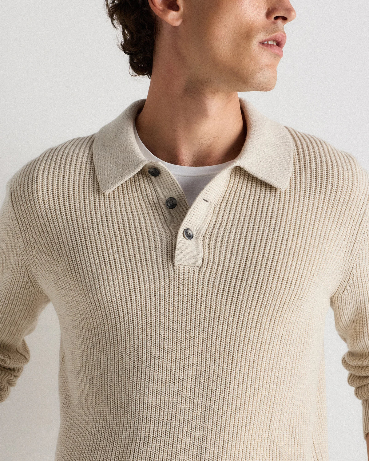 100% Organic Cotton Ribbed Polo Sweater - XS / Mid Heather Grey