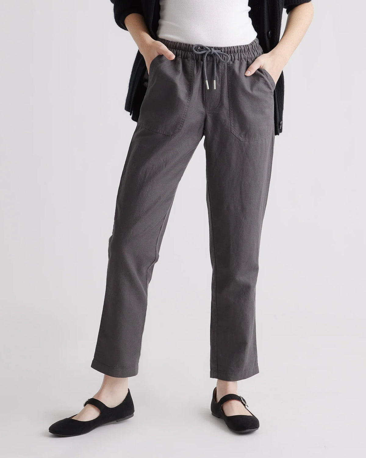 Cotton Linen Twill Straight Leg Pants - XS / Charcoal Main image