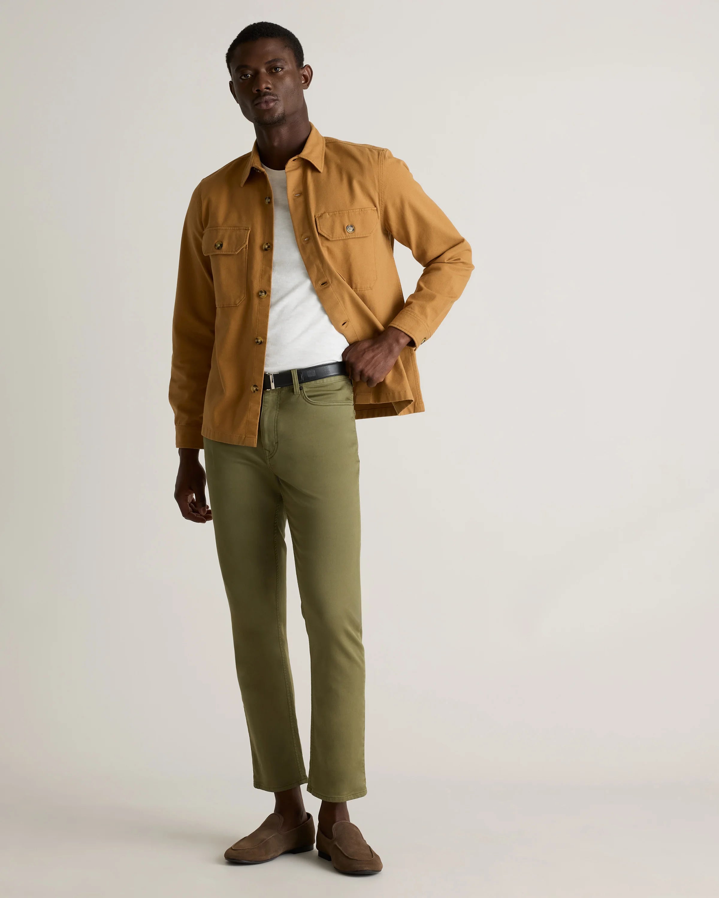 Double-Brushed Stretch Overshirt Jacket - S / Camel Secondary image