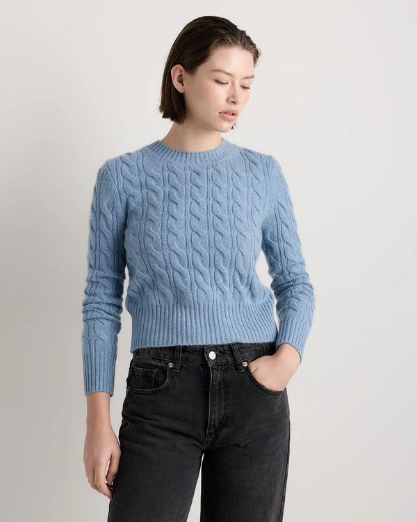 Mongolian Cashmere Shrunken Cable Crewneck Sweater - XS / Varsity Red