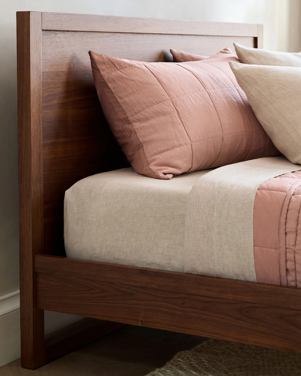 Solid Wood Frame Bed - Queen / Walnut Brown