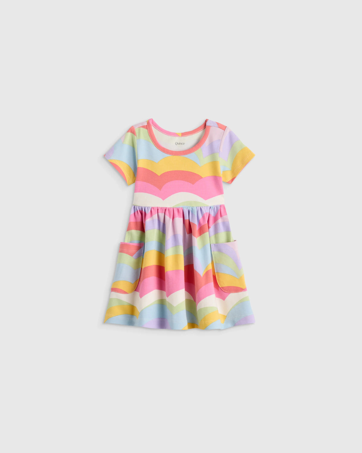 Organic Cotton Fit and Flare Pocket Dress - 12-18M / Cloud Rainbow Stripe Main image