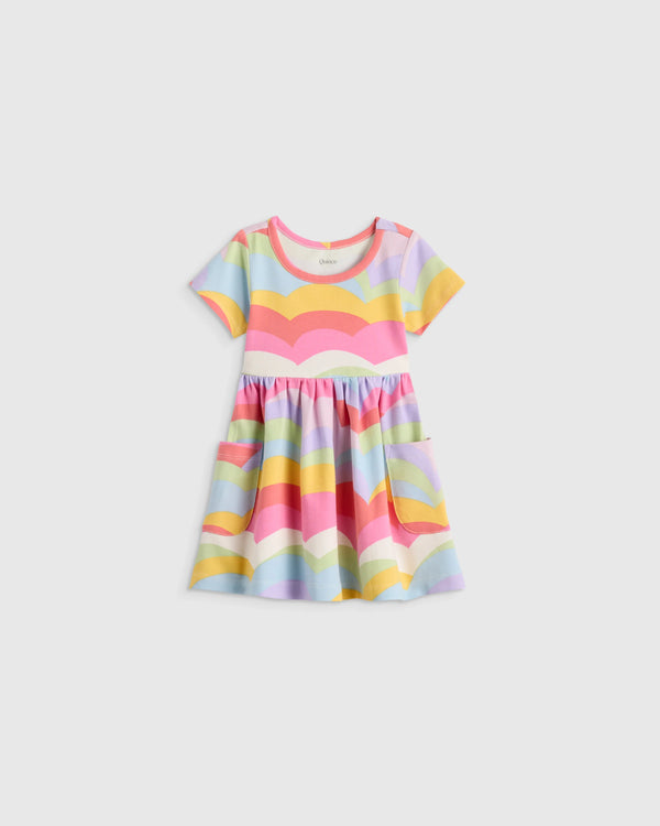 Organic Cotton Fit and Flare Pocket Dress - 12-18M / Cloud Rainbow Stripe