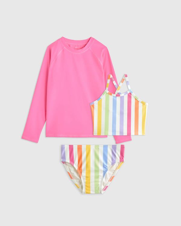 Tankini and Long Sleeve Raglan Rash Guard Set - 6 / Rainbow Stripe
