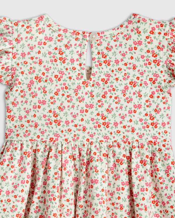 Organic Cotton Sleeveless Ruffle Dress - 3-6M / Aqua Daisy