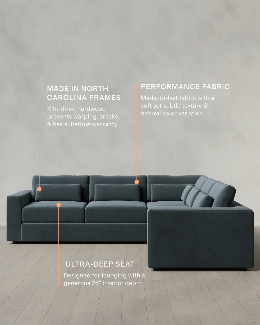 Ashford Deep Seat L Sectional in Performance Velvet - 119x119 / Taupe