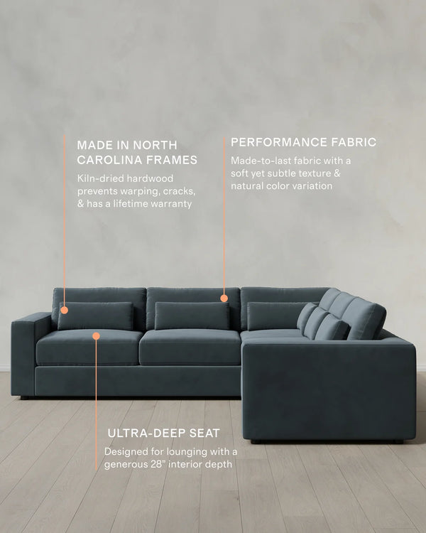Ashford Deep Seat L Sectional in Performance Velvet - 119x119 / Taupe