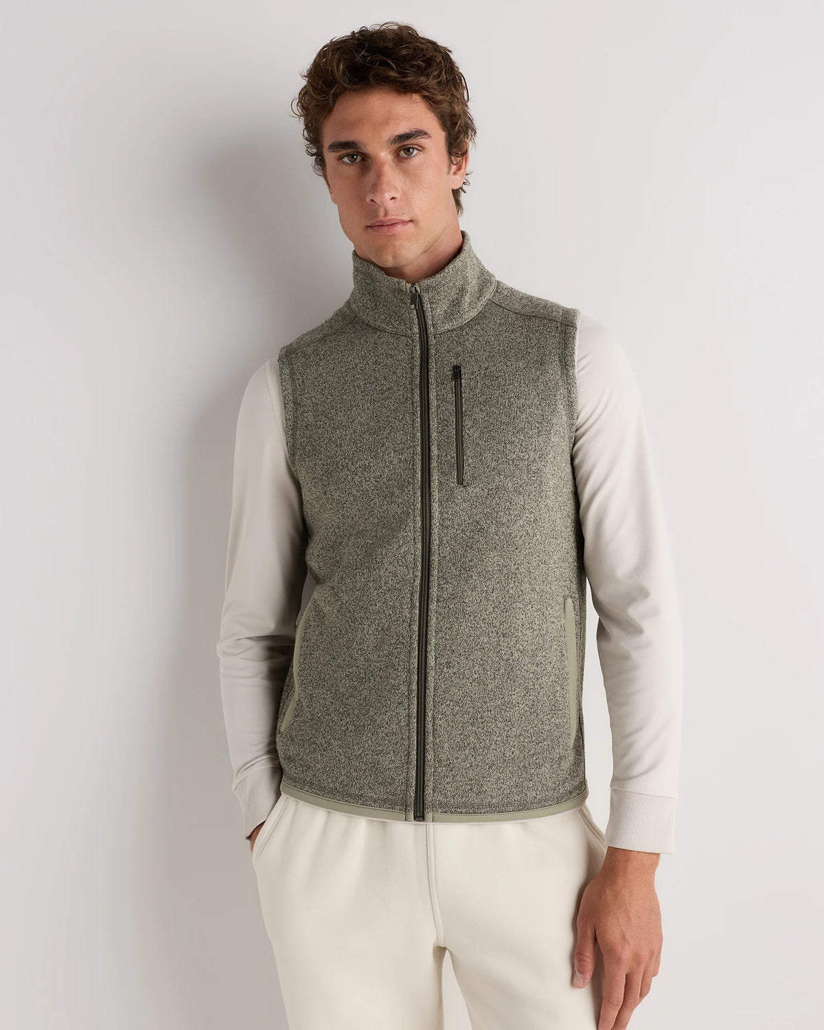 Sweater-Knit Fleece Full-Zip Vest - S / Heather Mineral Green Main image