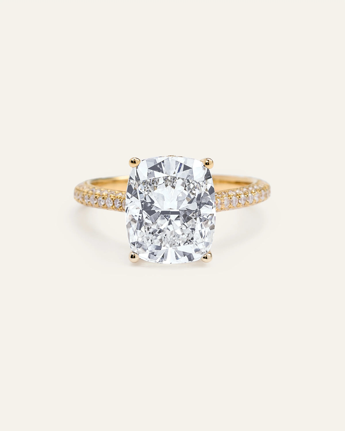 Lab Grown Diamond Elongated Cushion Pave Cathedral Engagement Ring - 5ct - 4 / Yellow Gold Main image
