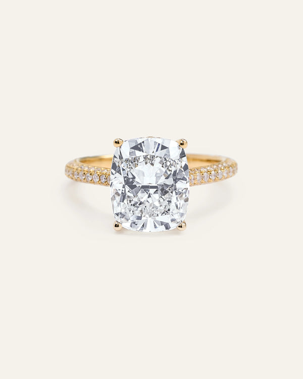 Lab Grown Diamond Elongated Cushion Pave Cathedral Engagement Ring - 5ct - 4 / Yellow Gold