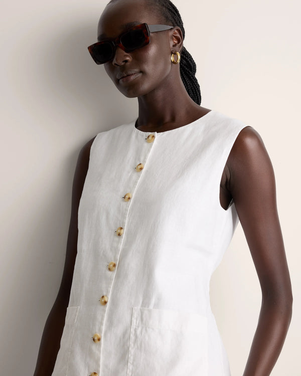 100% European Linen Longline Vest - XS / Taupe Brown Chambray