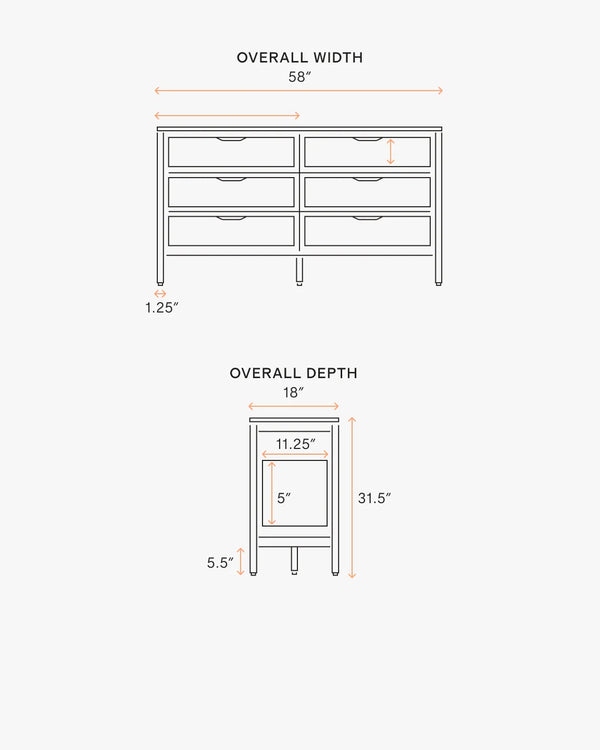Solid Wood and Natural Rattan 6-Drawer Dresser - One Size / Natural