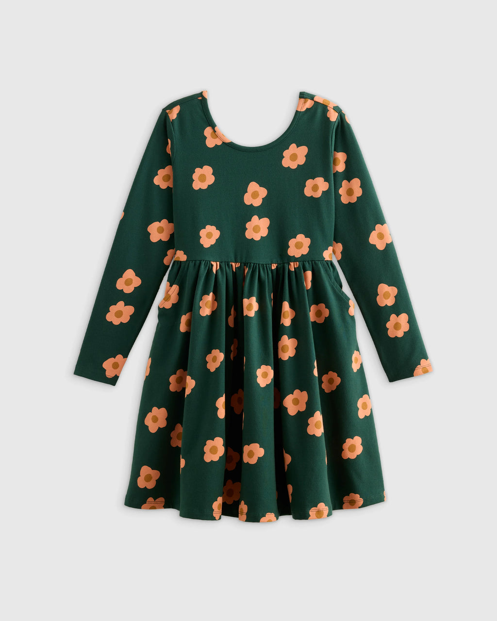Organic Cotton Long Sleeve Skater Dress - 6 / Red Poppy Garden