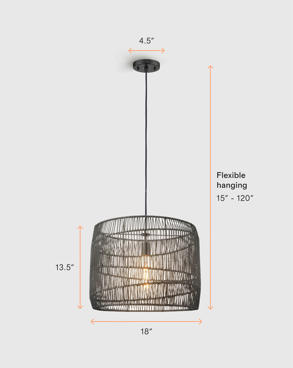 Woven Rope Drum Pendant Light - One Size / Black