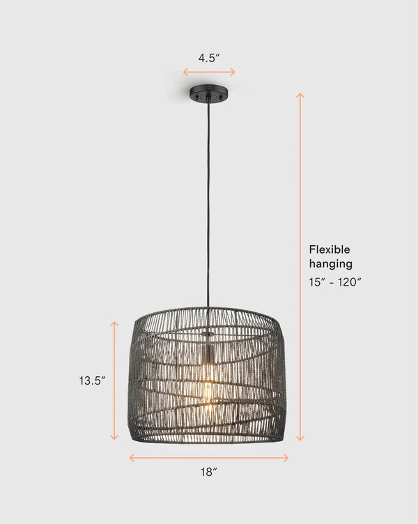 Woven Rope Drum Pendant Light - One Size / Black