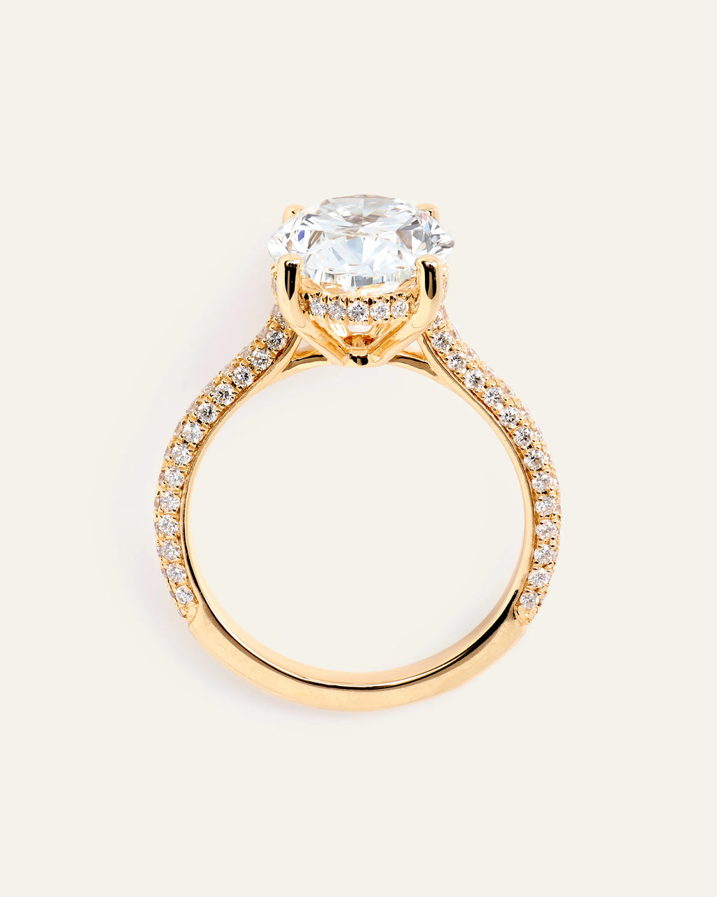 Lab Grown Diamond Oval Pave Cathedral Engagement Ring - 5ct - 4 / Yellow Gold