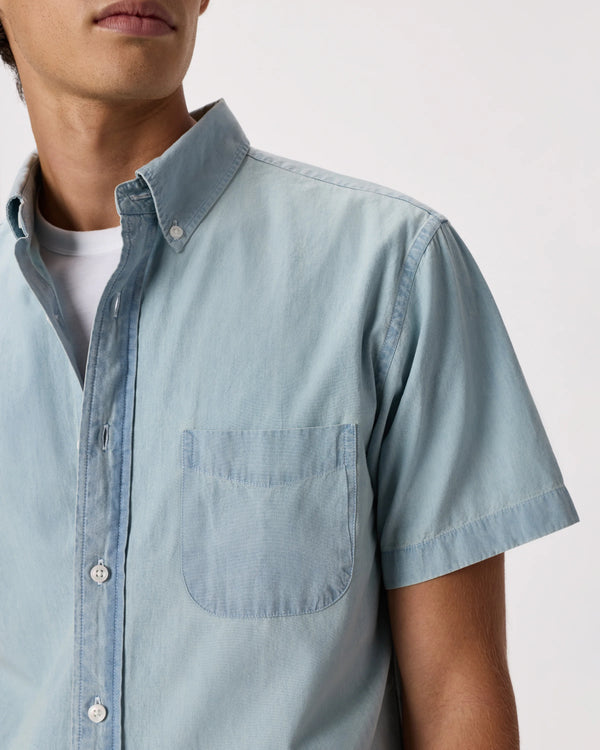 100% Organic Chambray Short Sleeve Shirt - S / Light Chambray
