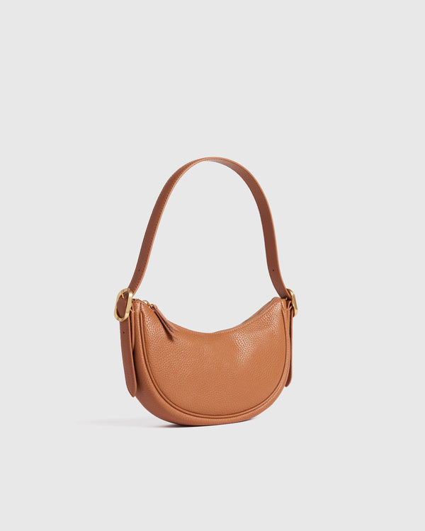 Italian Leather Mini Crescent Shoulder Bag - One Size / Espresso Brown