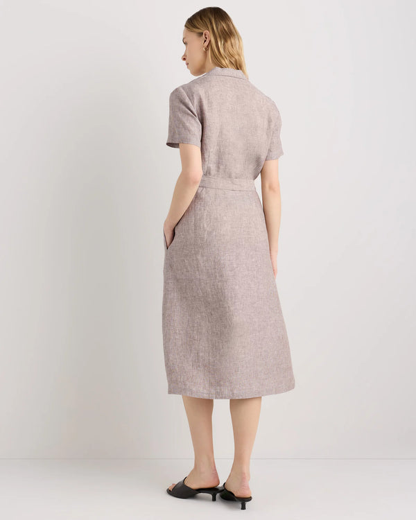 100% European Linen Button Front Dress - XS / Sky Blue Mariner Stripe