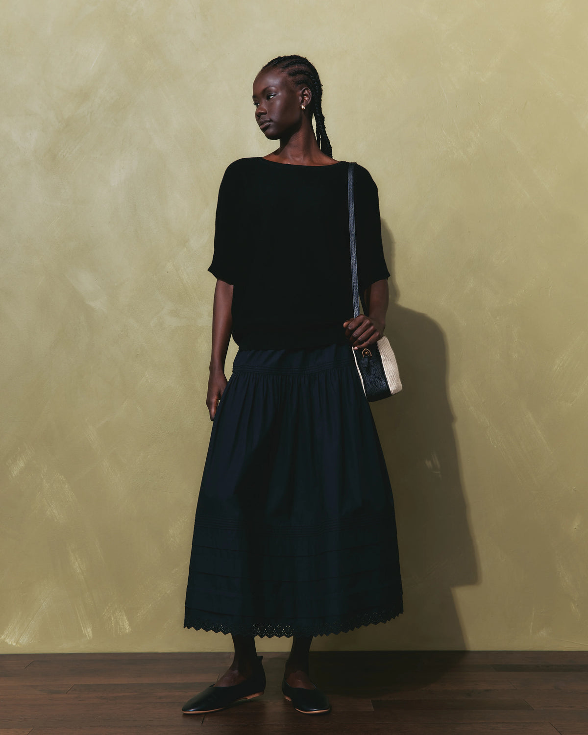 100% Organic Cotton Poplin Pintuck Maxi Skirt - XS / Black Main image