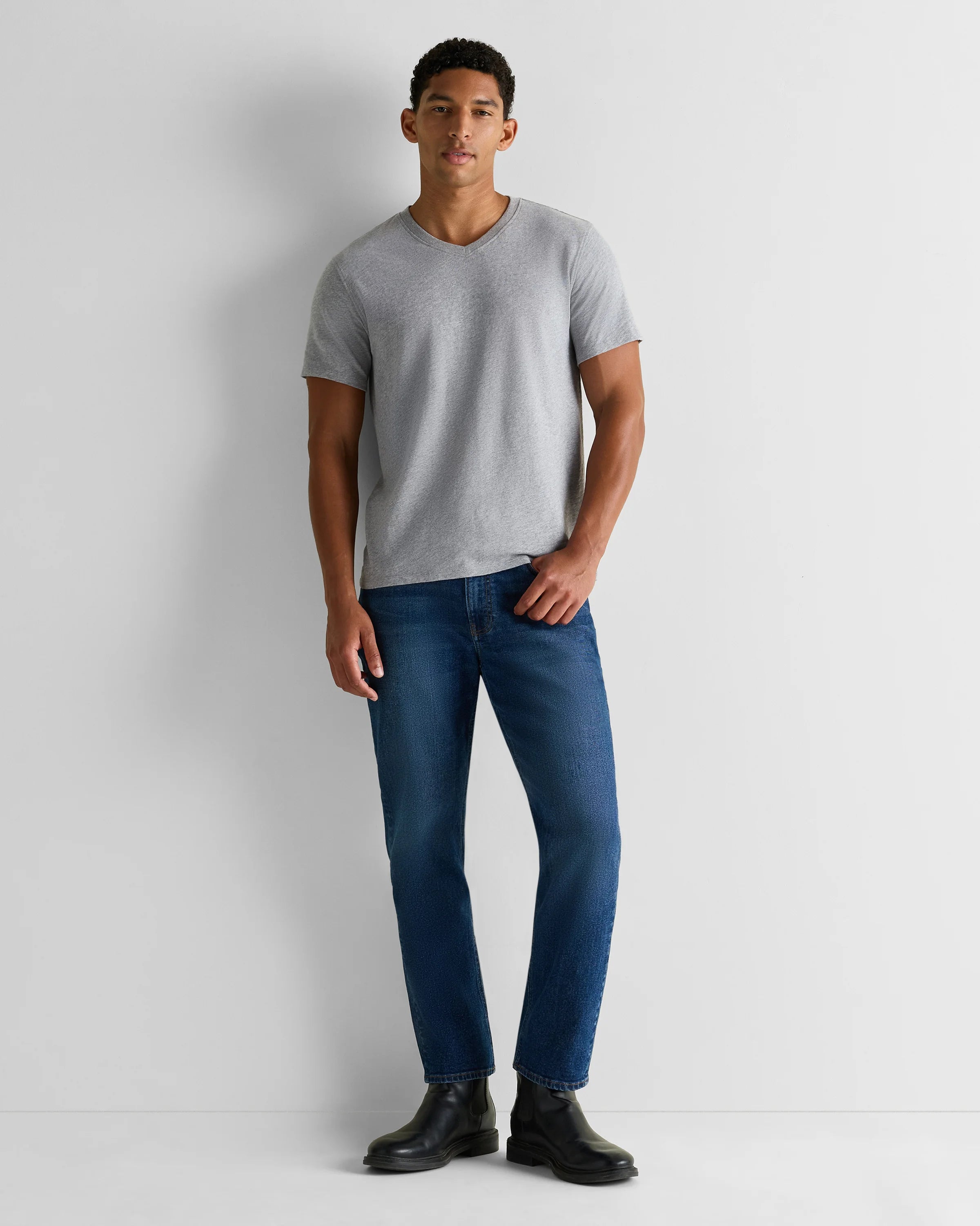 100% Organic Cotton Slub V-Neck Tee - S / Heather Grey Secondary image