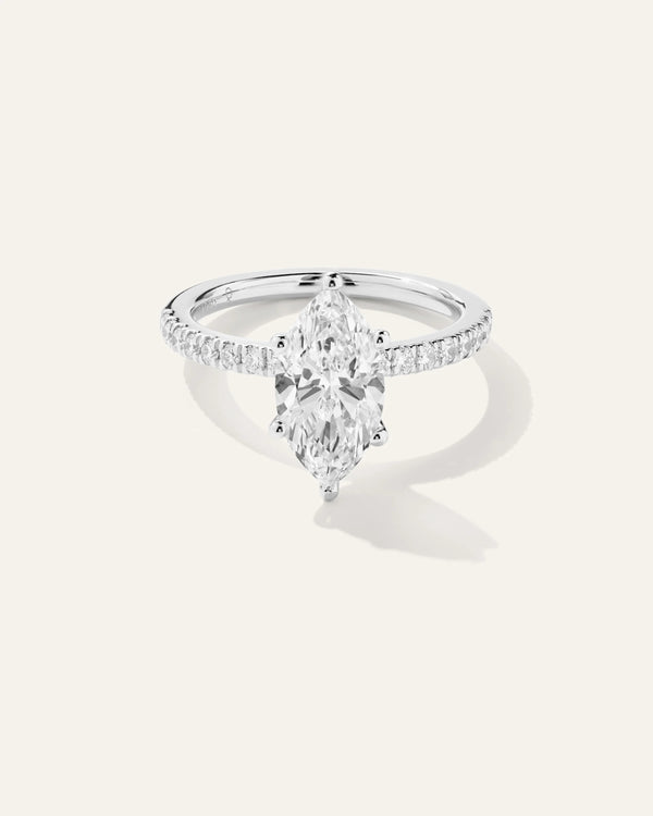 Lab Grown Diamond Marquise Petite Pave Engagement Ring - 2ct - 4 / Yellow Gold