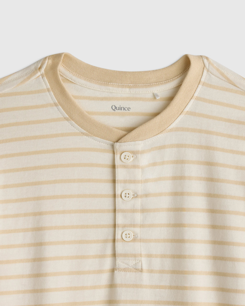 100% Organic Cotton Long Sleeve Henley Tee - 6 / Oatmeal Stripe