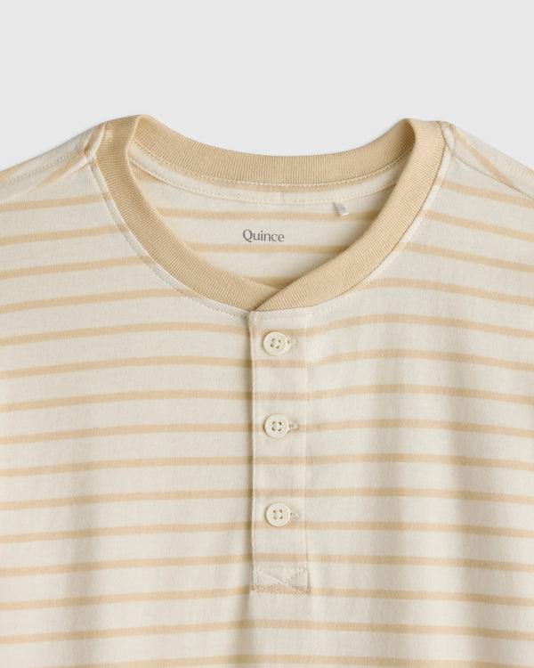 100% Organic Cotton Long Sleeve Henley Tee - 6 / Oatmeal Stripe