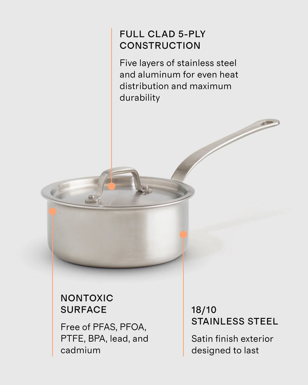 5-Ply Stainless Steel Saucepan - 2 QT / No Color