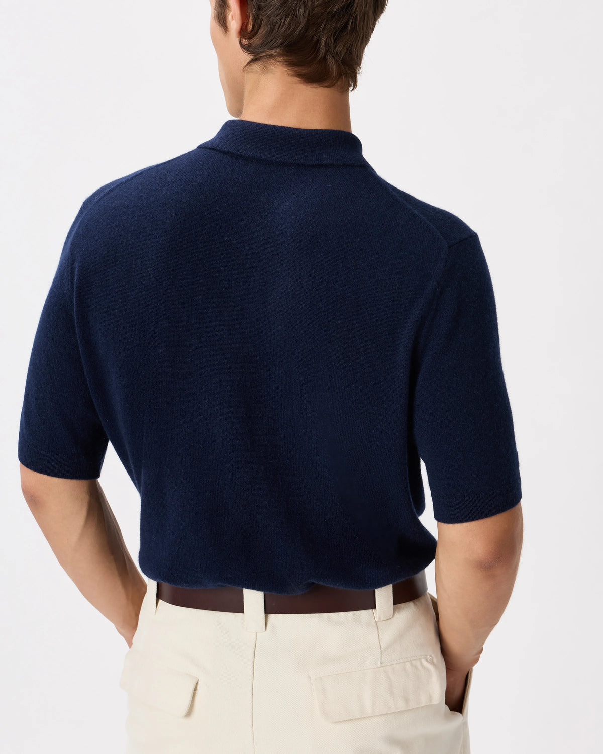 100% Mongolian Cashmere Short Sleeve Polo Sweater - S / Heather Storm Blue