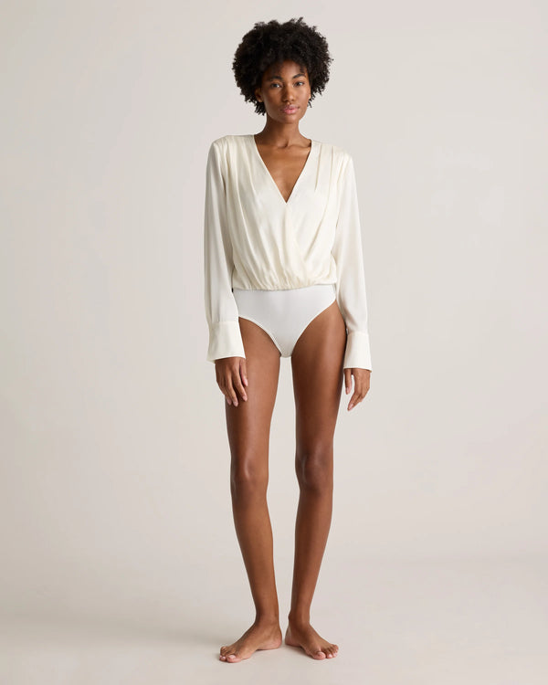 Washable Stretch Silk Surplice Bodysuit - XS / Moonstone Blue