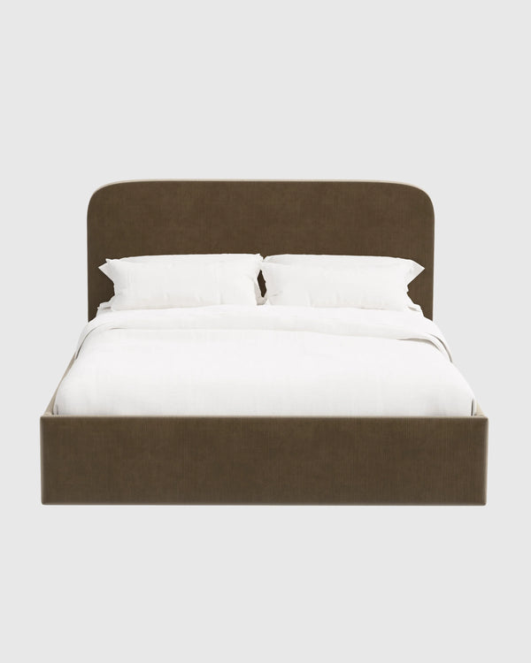 Curved Bed in Performance Velvet - Full / Walnut