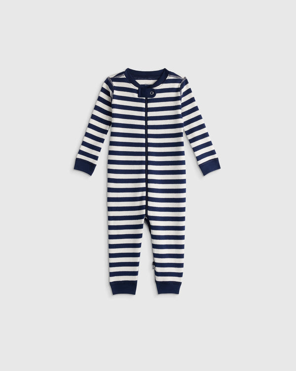 100% Organic Cotton One Piece Pajama - 0-3M / Navy Stripe