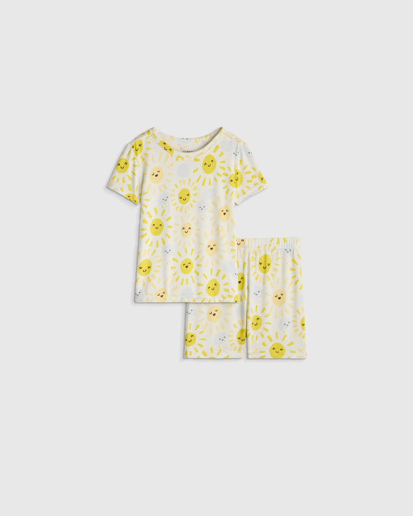 Bamboo Short Sleeve and Shorts Pajama Set - 12-18M / Lavender Hearts