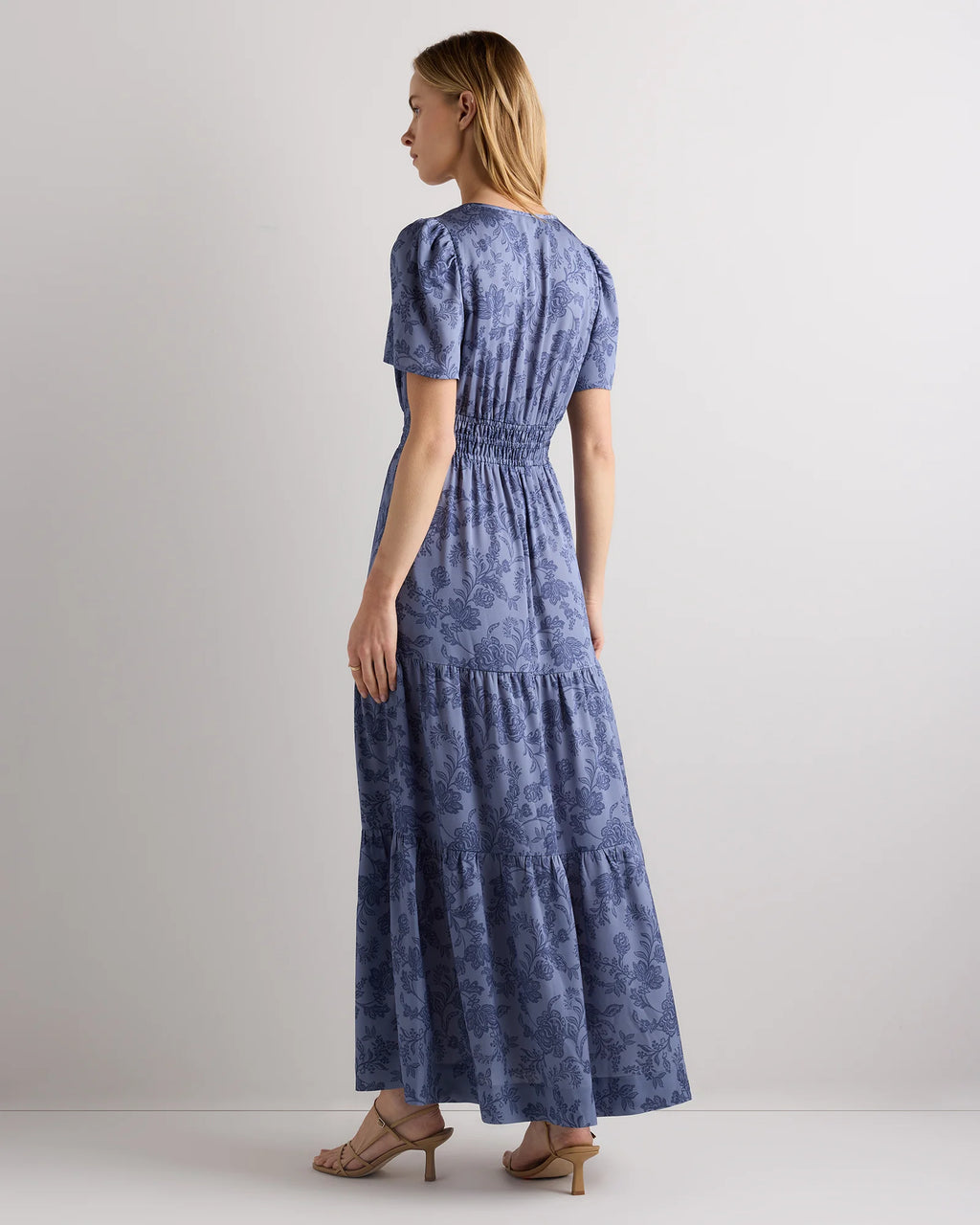 Washable Stretch Silk Tiered Maxi Dress - XS / Navy