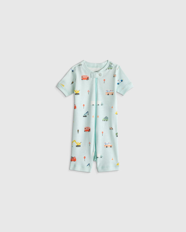 100% Organic Cotton Shortie Onesie Pajama - 0-3M / Animal Faces