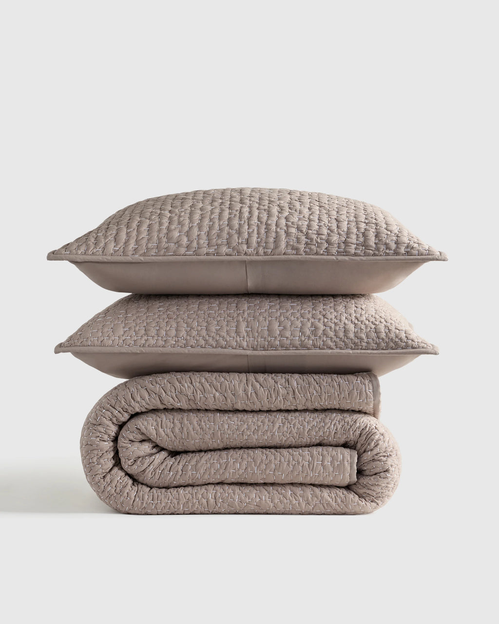 Organic Cotton Hand Stitched Quilt Set - Twin / Stone