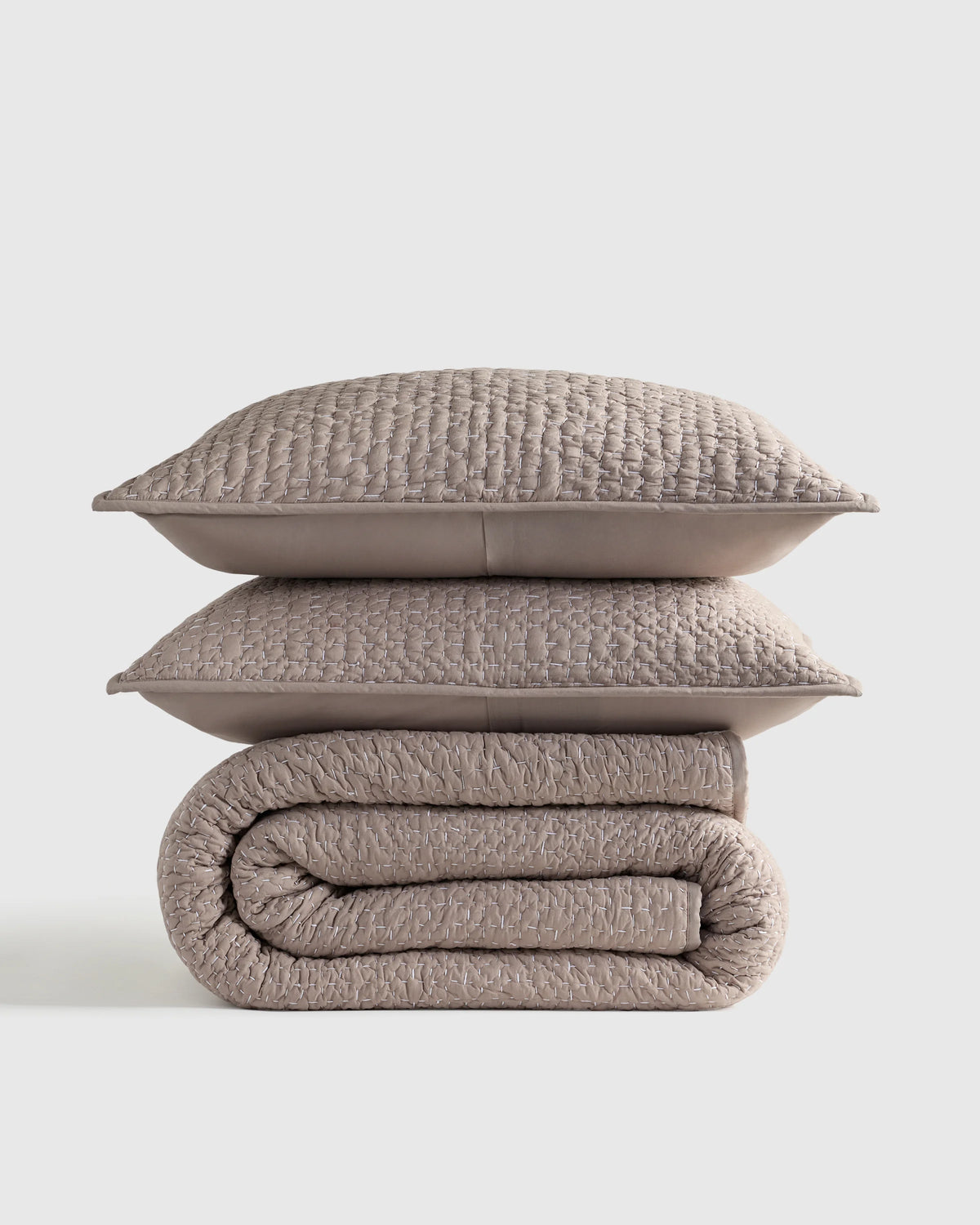 Organic Cotton Hand Stitched Quilt Set - Twin / Stone Main image